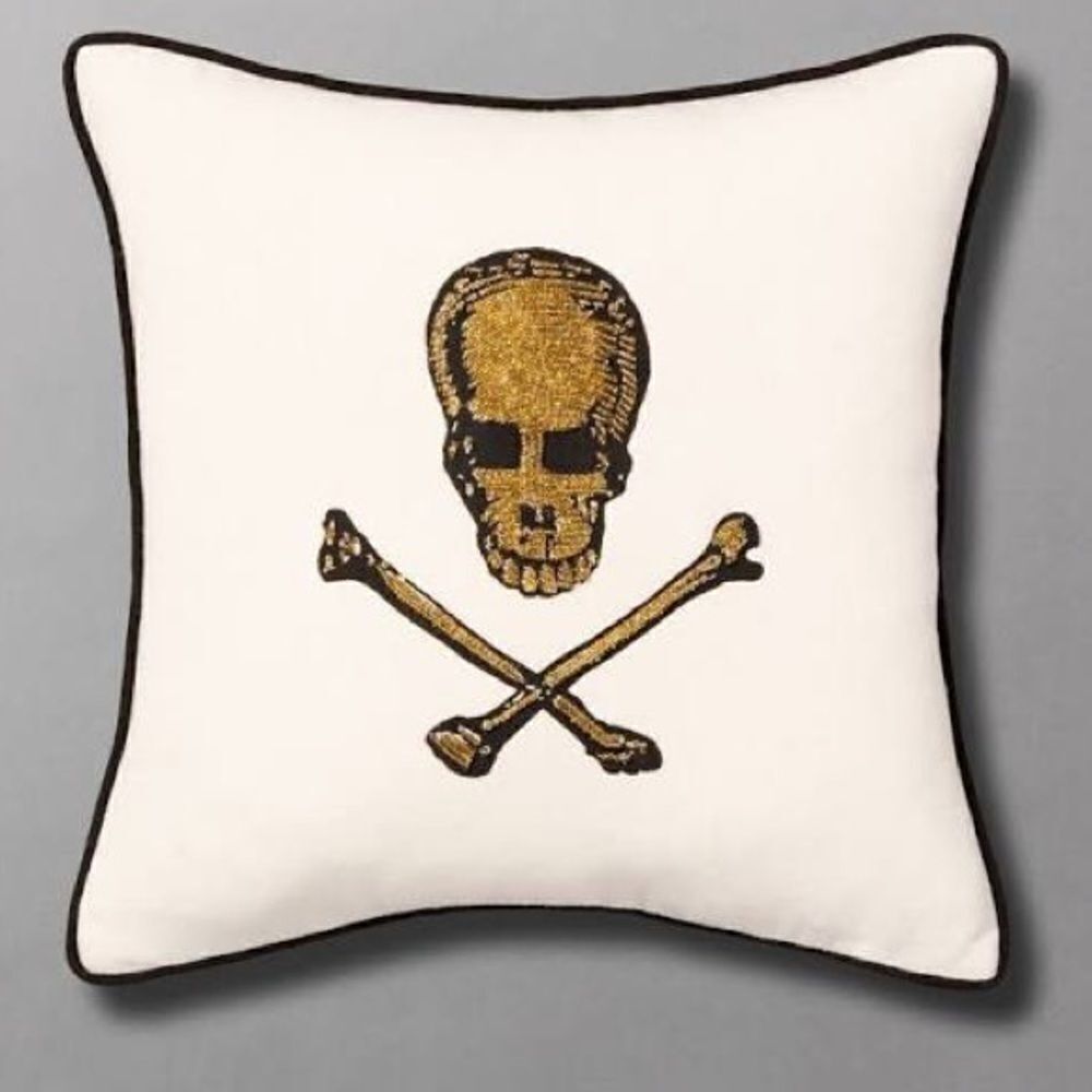John Derian Threshold 12” Beads and Bones Skull and Crossbones Throw Pil…